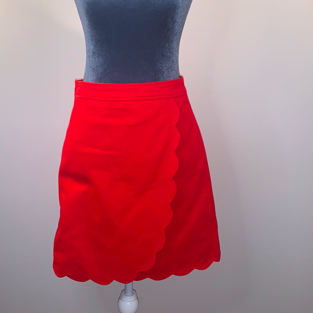 J. Crew red scallop skirt size 2.